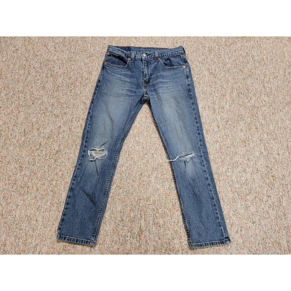 Levis 502 Regular Taper Jeans Mens 30x30 Blue Distressed Denim Pants